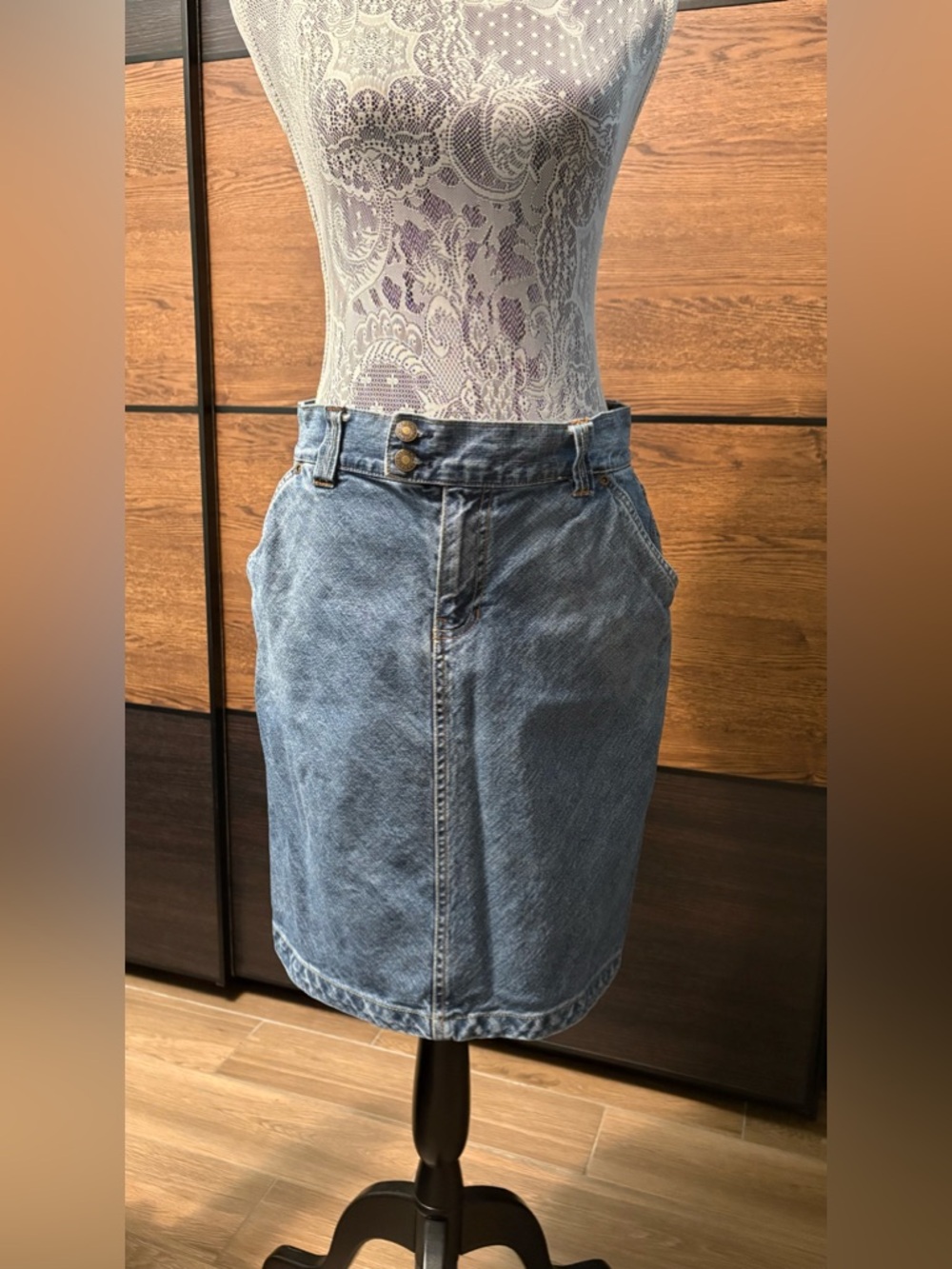 Jones New York Sport Denim Skirt - Blue with Gold Stitching